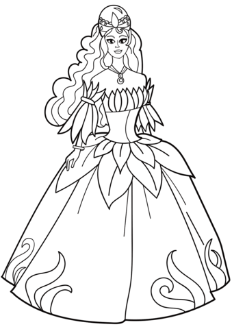 Princess In Flower Dress Coloring Page